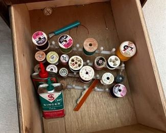 Wooden sewing desk and chair with sewing accessories	30.5 x 34 x 19.	HxWxD
