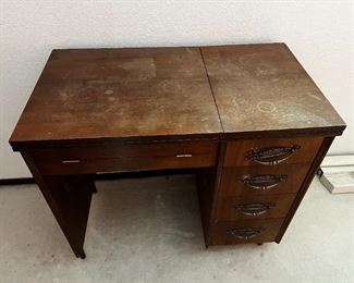 Wooden sewing desk and chair with sewing accessories	30.5 x 34 x 19.	HxWxD
