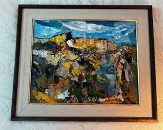 Vintage 1968 Original abstract, art, signed Nate Dunn “The Cove”	Painting size 16 x 20 frame size 21.25 x 25.5.	
