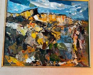 Vintage 1968 Original abstract, art, signed Nate Dunn “The Cove”	Painting size 16 x 20 frame size 21.25 x 25.5.	
