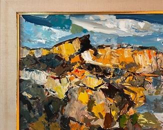 Vintage 1968 Original abstract, art, signed Nate Dunn “The Cove”	Painting size 16 x 20 frame size 21.25 x 25.5.	
