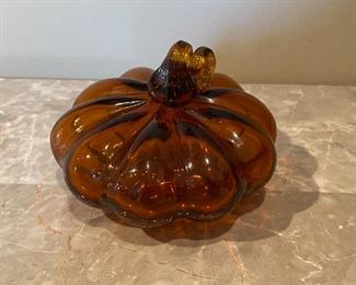 Handblown amber crackle glass pumpkin