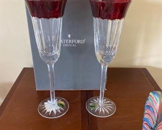 New in box Waterford Red fluted crystal