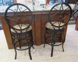 Pair wrought iron bar stools