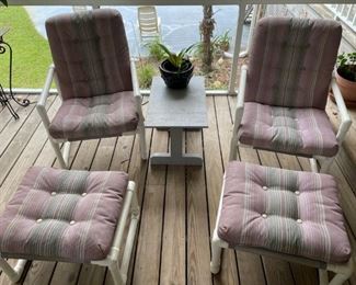 Patio Table 4 chairs plus 2 occasional chairs w/ottomans   Table 47" diameter               (Mauve & Gray)                                                                                    $250.00 for 9 pieces