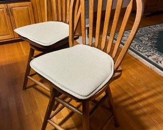 Two wooden swivel Bar stools : 43.5" Tall, 29" top seat top, 17.25"w, 17.5" d                                                                                            $85.00 pair