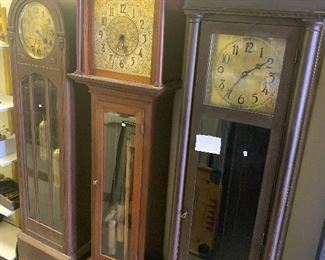 Clock #3  Tall Case Clock, furthest right.  Measures 20"w x 12"d x 81" tall ($260 OBO)