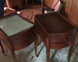Two end tables, one has glass 