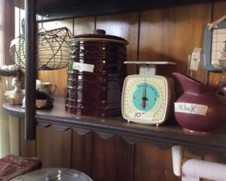 Kitchen - Niloak, scale, wire basket, cookie jar