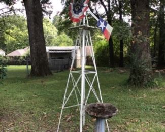 Backyard - windmill structure & bird bath