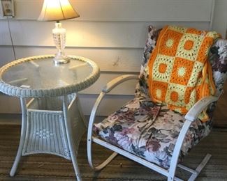 Front porch area (enclosed) - wicker side table + 2nd metal cushioned chair 