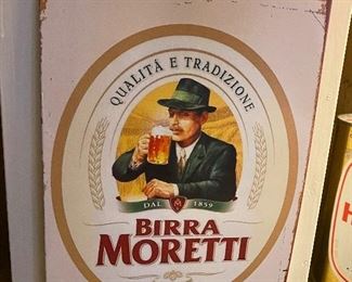 Birra Moretti sign (also the sign is temporarily hanging from a very nice, tall white plant stand, we will post pics of that soon.