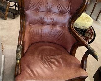 One of 3 vintage chairs cane back brass eagle face handles rare unusual beautiful chairs