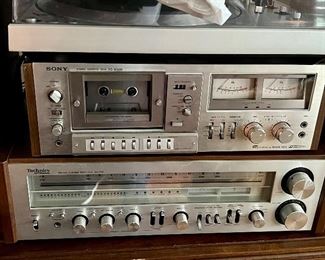 Vintage Sony and Technics stereo equipment and turntable 