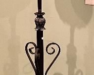 VICTORIAN B & H ( BRADLEY & HUBBARD) WROUGHT IRON & BRASS PIANO LAMP W/ HAND PAINTED GLOBE 