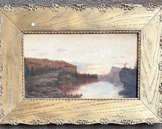 OIL ON CANVAS LANDSCAPE WITH INFO ON REVERSE 