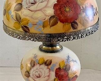 LG. HAND PAINTED FLORAL PARLOR LAMP 