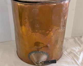LG. COPPER COOLER / DISPENSER WITH LID & BRASS SPIGOT 