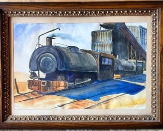ARTIST SIGNED RAILROAD WATERCOLOR PAINTING 