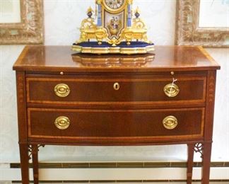 Baker inlaid Chest, French Japy Freres Movement Clock