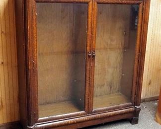 Two Door Glass Storage Waterfall Edge Cabinet, 57" x 48" x 16.5"