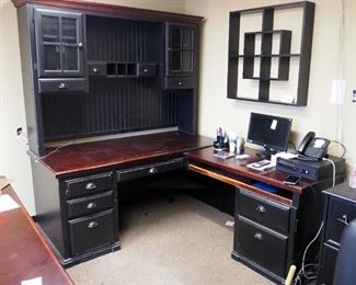 L Shaped Desk With Upper Storage Shelf, 5 Drawers, 80" x 81" x 69"