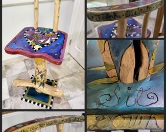 Whimsical hand-painted Bar Stool #13