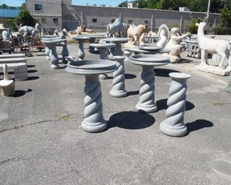 Bird baths and other yard statues