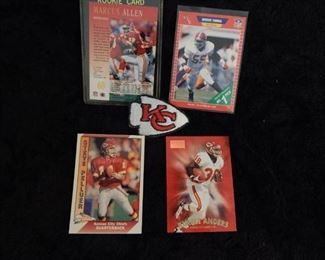KC Chiefs Football cards (4) and Sew on Patch