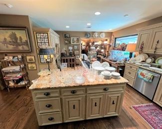 Antique crystal, china, glassware, oil paintings & linens