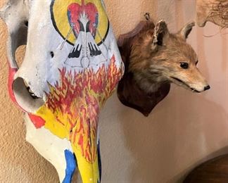 Painted cow skull - known artist