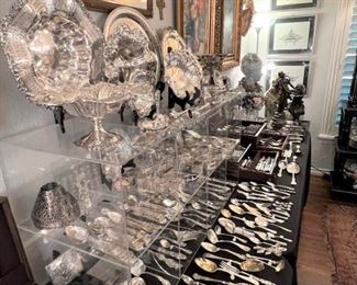 Miles of sterling flatware, serving pieces, dishes