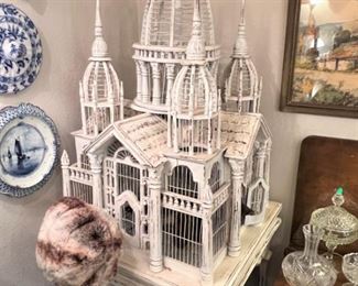 Handmade birdcage and vintage Dior chinchilla hat!