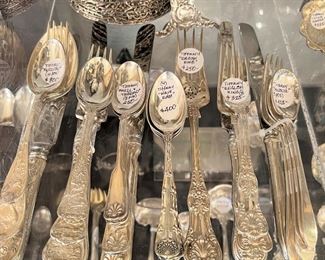 Tiffany sterling place settings:  Audubon, Olympian, Shell & Thread, Wave Edge, English King, Fanueuil and others