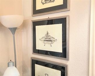 Original Pen and Ink silver serving piece drawings