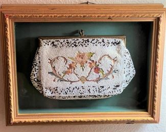 Beaded purse in custom shadow box 