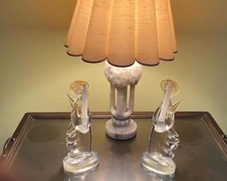 Glass Angel Candleholders, Lamp with Ruffled Shade, One of Many, Many Lamps, Large and Small