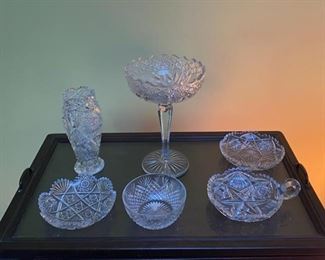 Glass Compote, Vase and Assorted Bowls