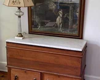 Antique Marble Top Blanket Chest and Andrew Wyeth Print
