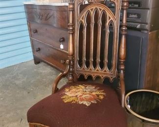 Antique Gothic Style Chair Needlepoint Cushion