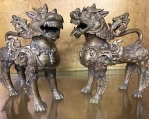Pair Bronze Tibetan Guard Lions