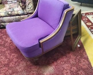 Purple Chair and Floral Sofa
