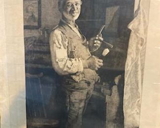 Thomas Hovenden (1840-1895) "The Old Shaver" Etching