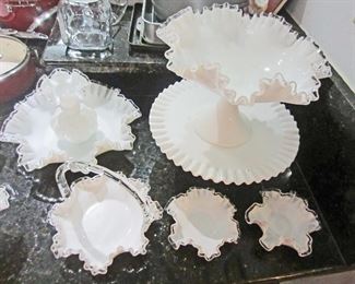 Fenton Silvercrest collection & milk glass cake stand