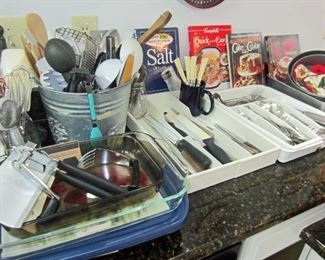Kitchen utensils and Reed & Barton stainless service set for 10+ place settings