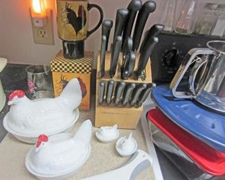 Hen-on-Nest milk glass pieces and knife set