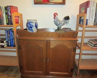 Dry sink, salt glaze jar and large rooster
