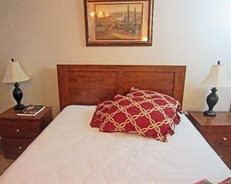 Bed set, headboard, and matching bedside lamps