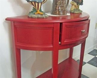 Half round drawer table with accessories