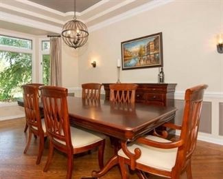 Dining room table + 6 chairs + 2 leafs (15" W each),  68" x 44"W x 30.5"H,  was $899, NOW $675